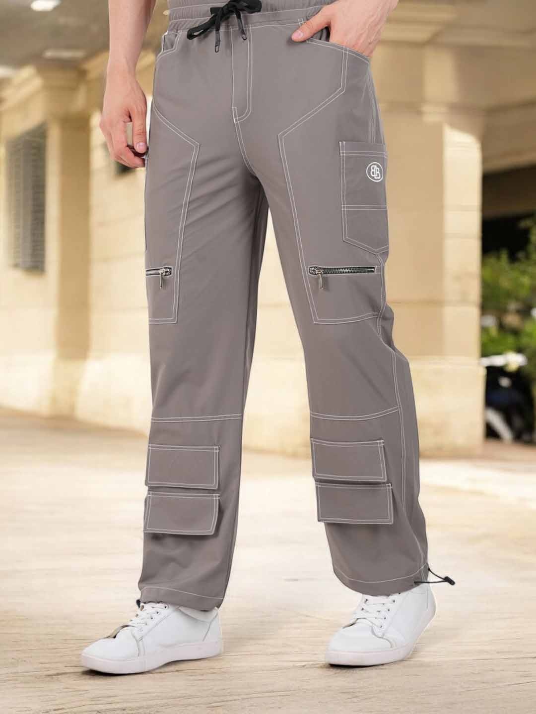 

BOTABOCHI Men Solid Relaxed Slim Fit High-Rise Easy Wash Cargos Trousers, Taupe
