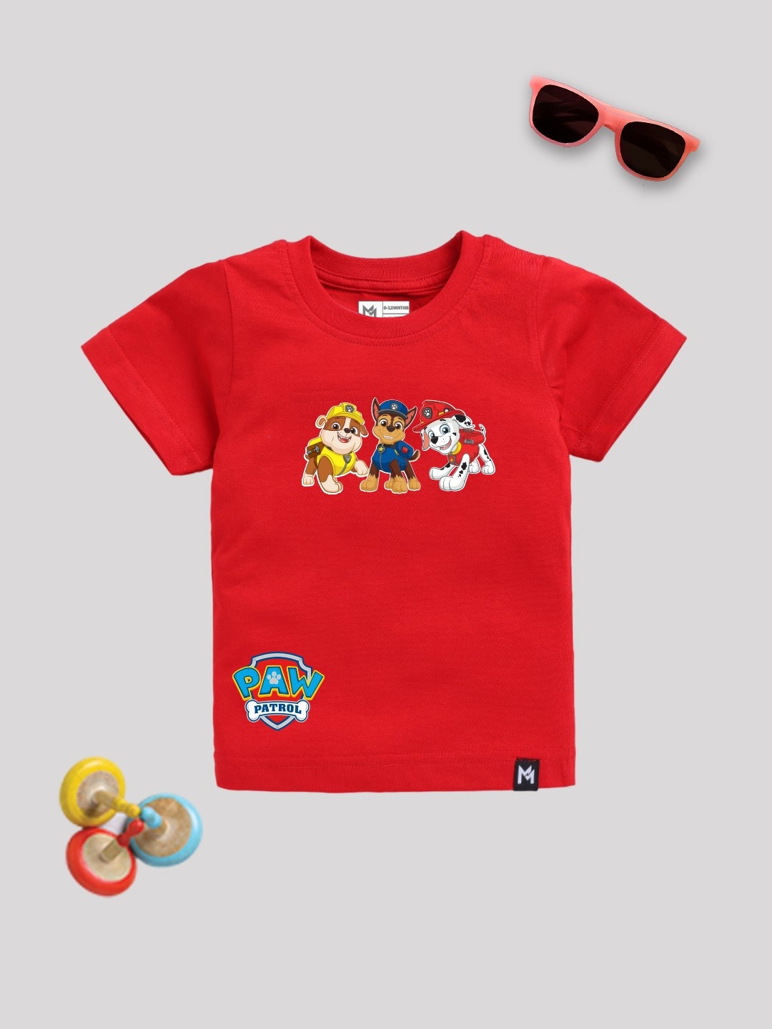 

YK X Minute Mirth Infants Boys Paw Patrol Printed Pure Cotton T-shirt, Red