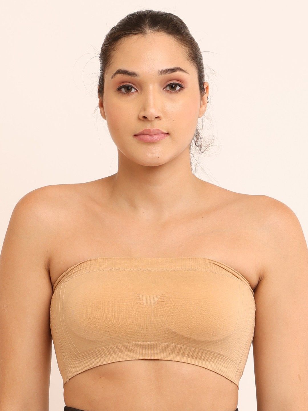 

Poftik Bandeau Solid Full Coverage Lightly Padded Bra, Beige