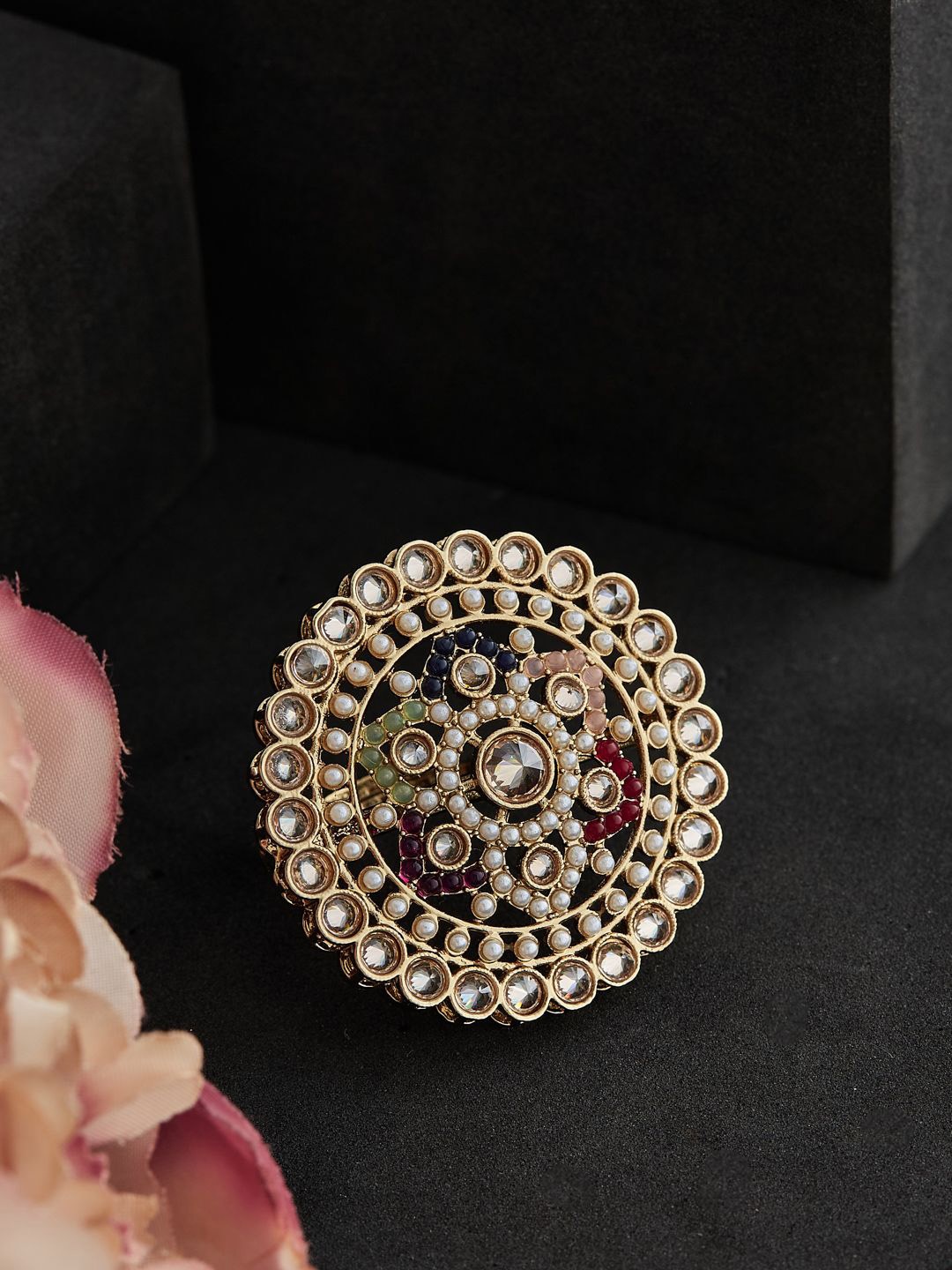 

ATIBELLE Gold Plated Kundan Studded Finger Ring