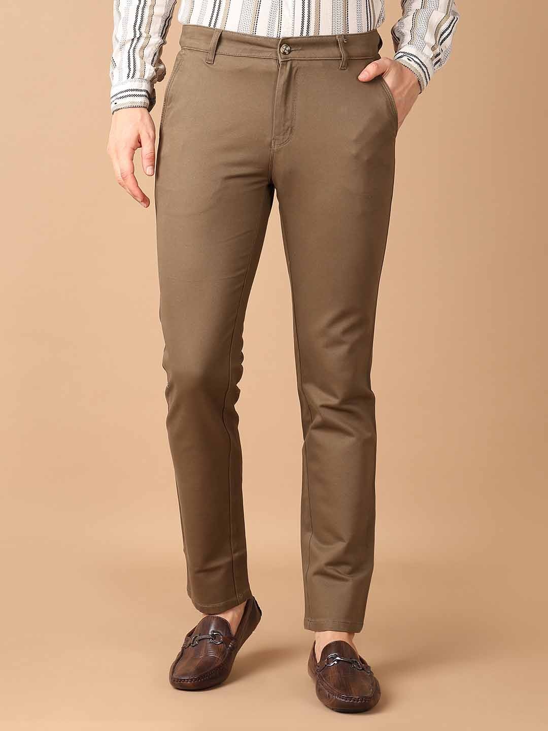 

V-Mart Men Mid-Rise Slim Fit Trousers, Brown