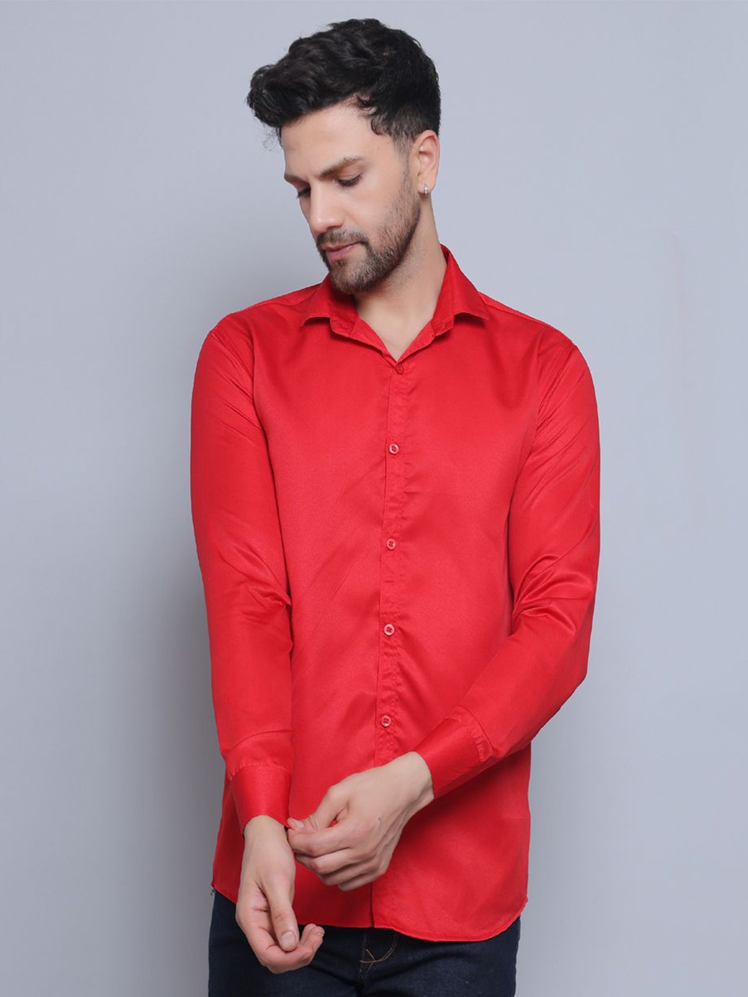

CRAFT HEAVEN Men Spread Collar Solid Cotton Casual Shirt, Red