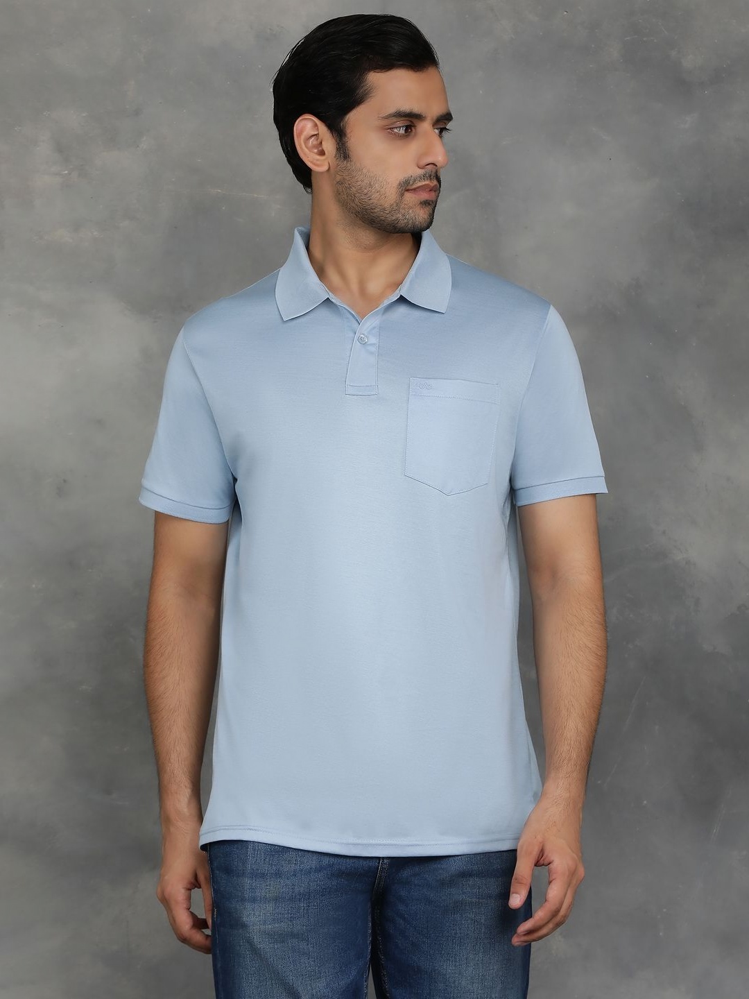 

JADE BLUE Men Solid Polo Collar Cotton T-shirt