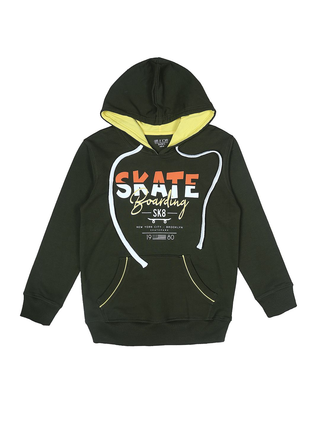 

Gini and Jony Boys Typography Printed Hooded Cotton Pullover Sweatshirt, Green