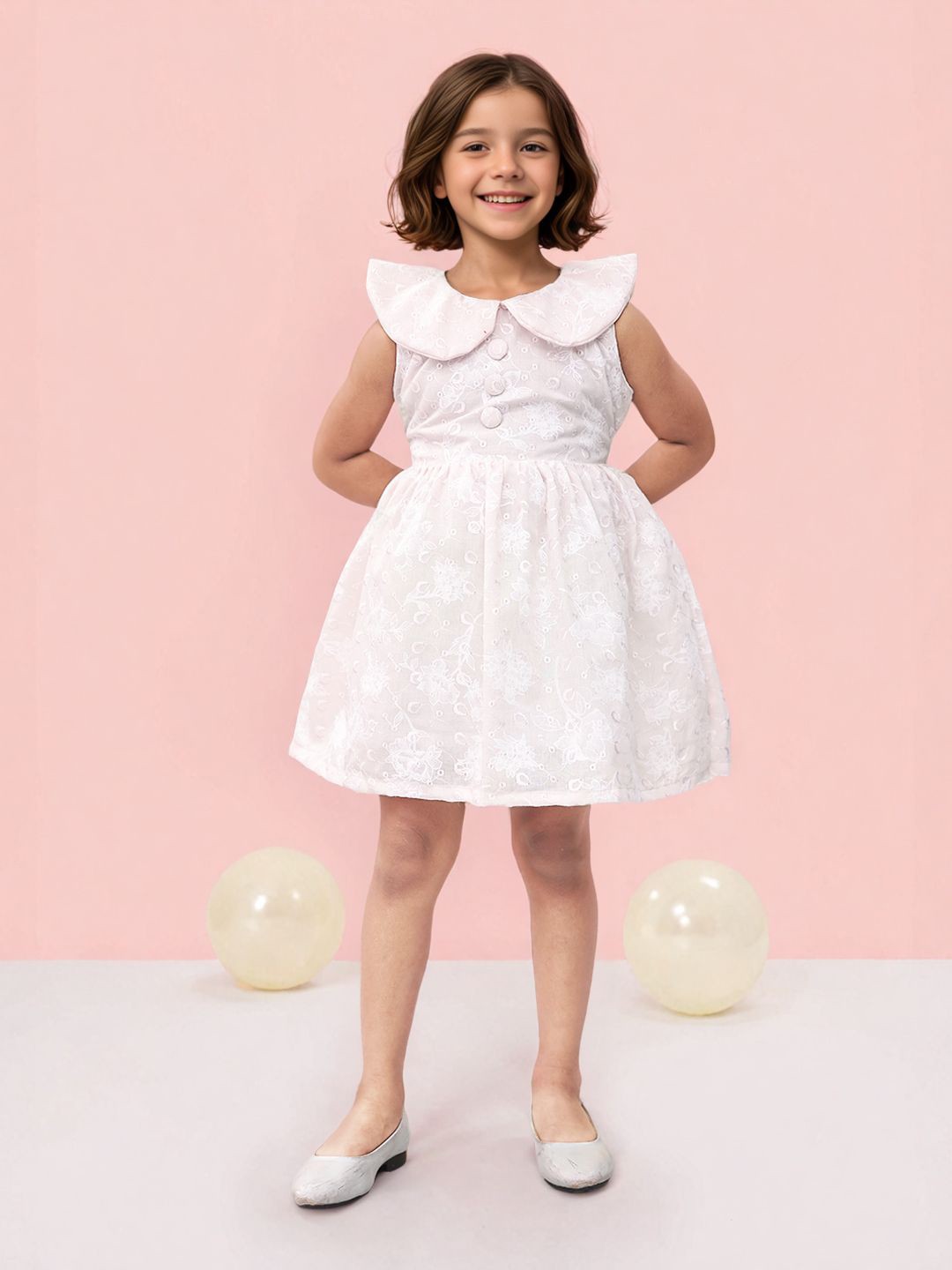 

Toonyport Self Design Peter Pan Collar Fit & Flare Cotton Dress, Grey
