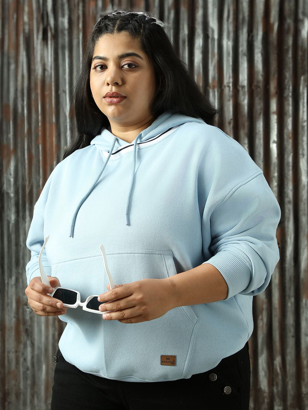 

High Star Women Solid Round Neck Cotton Pullover Sweatshirt, Blue