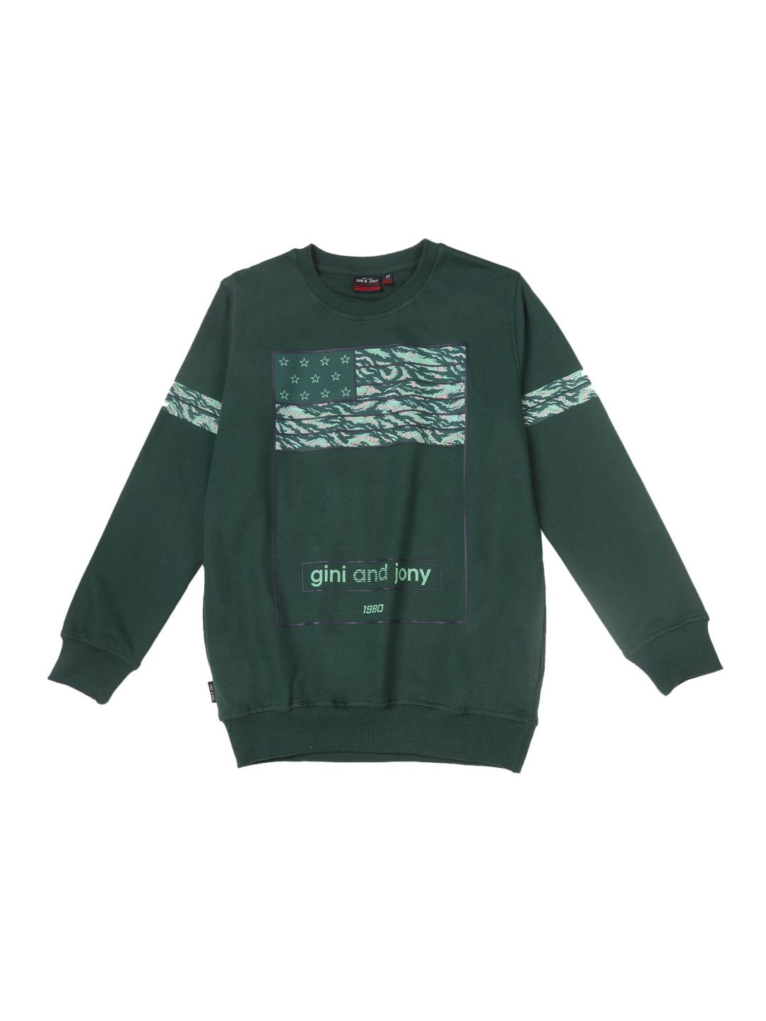 

Gini and Jony Boys Graphic Printed Round Neck Cotton Pullover Sweatshirt, Green