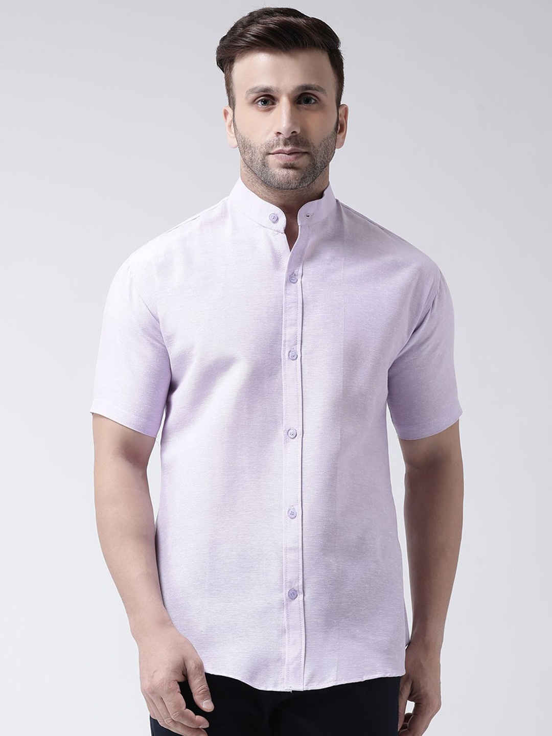 

KLOSET BY RIAG Men Classic Band Collar Solid Cotton Casual Shirt, Violet