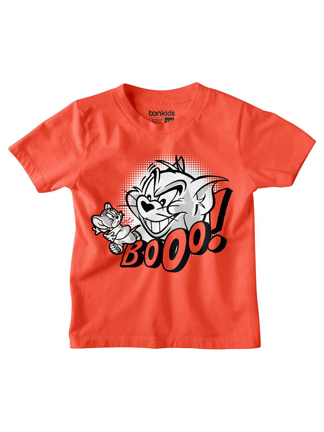 

BONKIDS Boys Graphic Printed Round Neck Cotton T-shirt, Coral