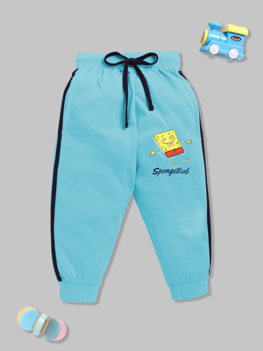 

YK X Minute Mirth Boys Spongebob Printed Pure Cotton Joggers, Blue