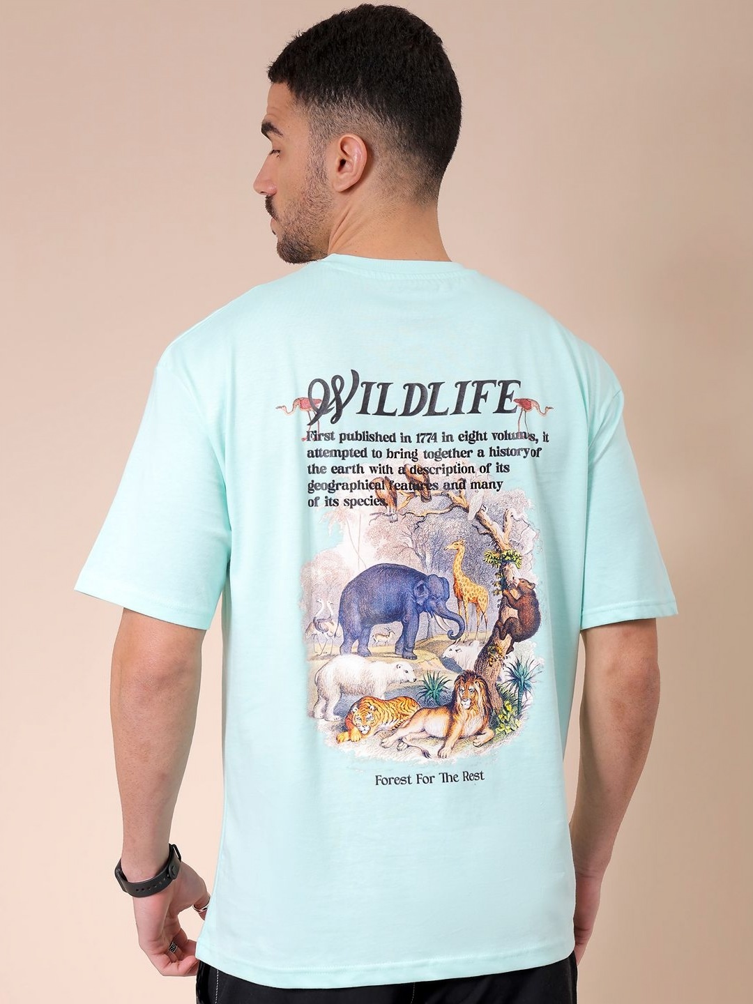 

The Indian Garage Co Men Graphic Printed Round Neck Cotton Oversized T-shirt, Green