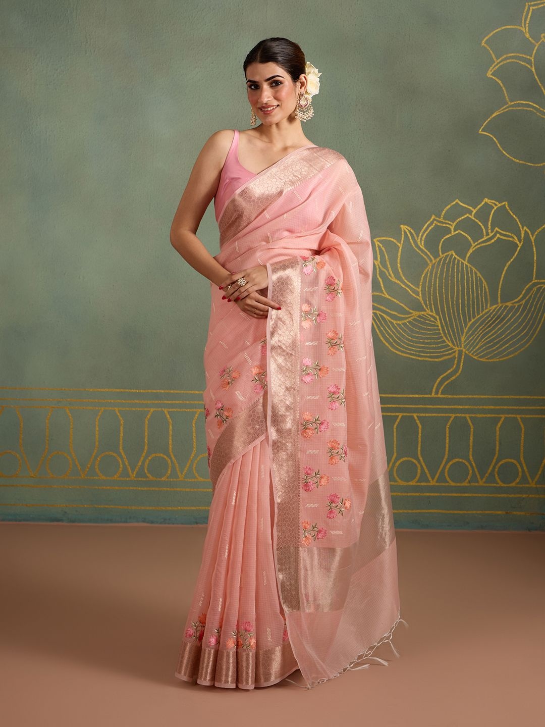 

Likha Woven Design Zari Saree With Blouse Piece, Pink