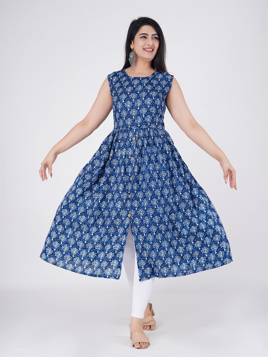 

Cloth Bites Women's Floral Printed Fit & Flare Midi Dress, Navy blue