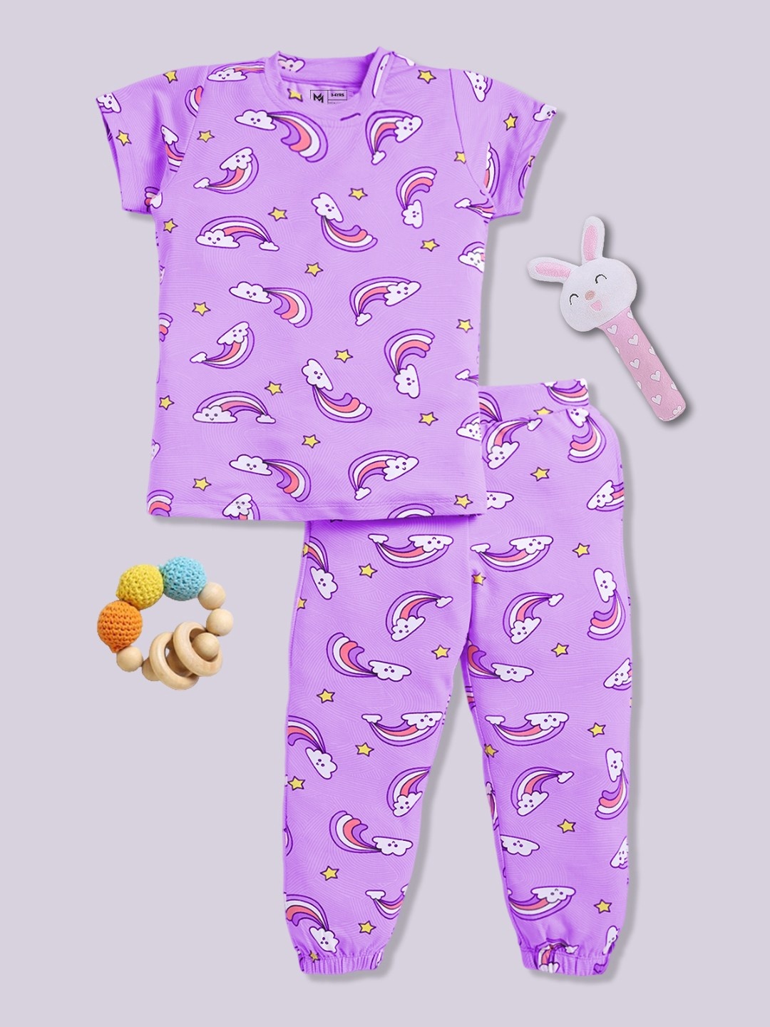

YK X Minute Mirth Girls Printed T-shirt With Joggers, Purple