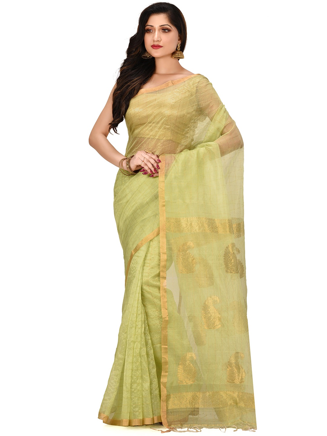 

SPRISH Ethnic Motifs Zari Woven Design Pure Silk Banarasi Saree, Green