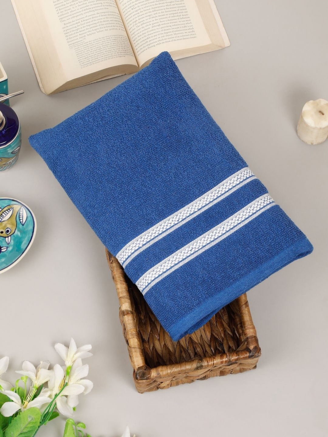 

Creeva Comfort Living Blue & White Cotton 400 GSM Bath Towel