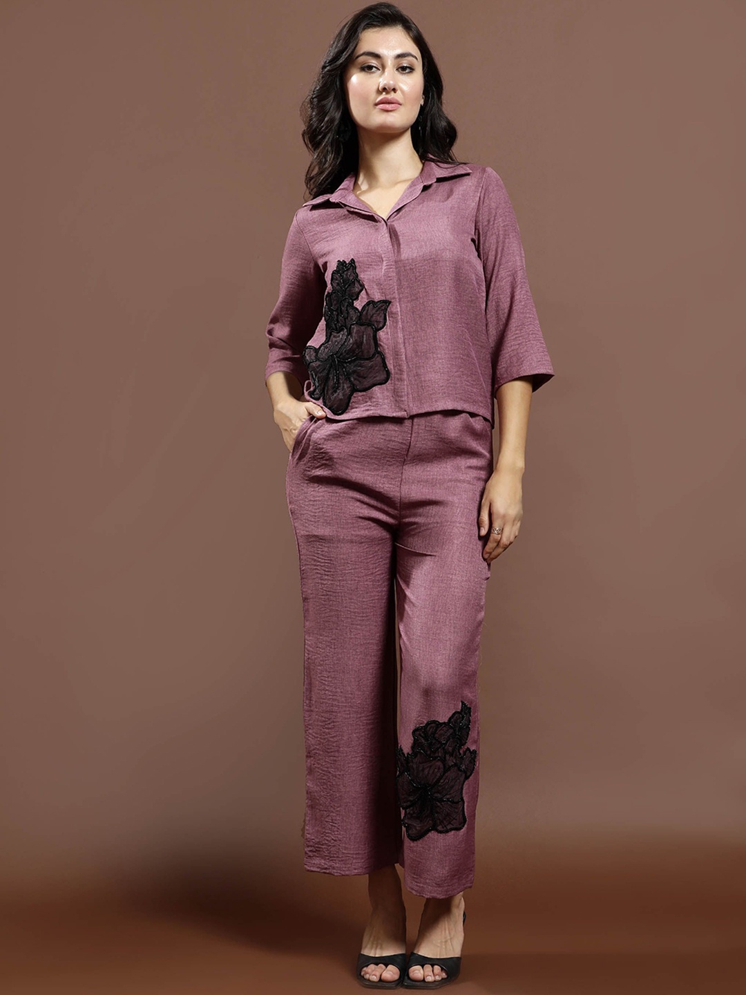 

Athena Floral Patchwork Linen Shirt & Trousers, Purple