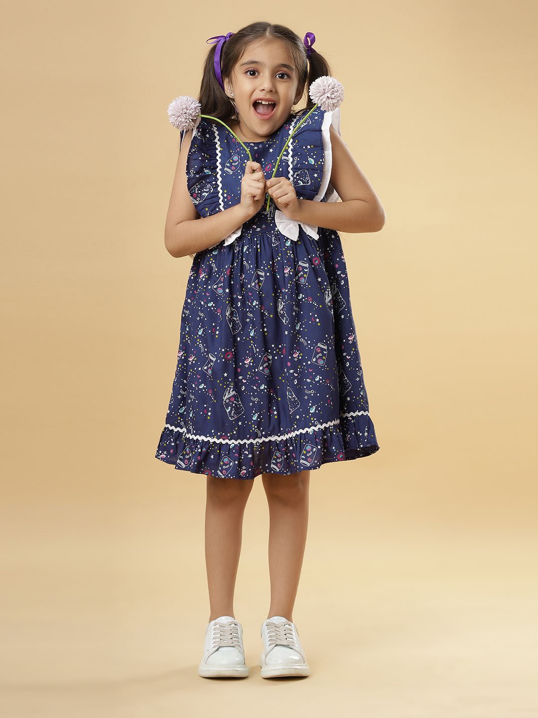 

TeenTrums Kids-Girls Floral Print Fit & Flare Dress, Navy blue