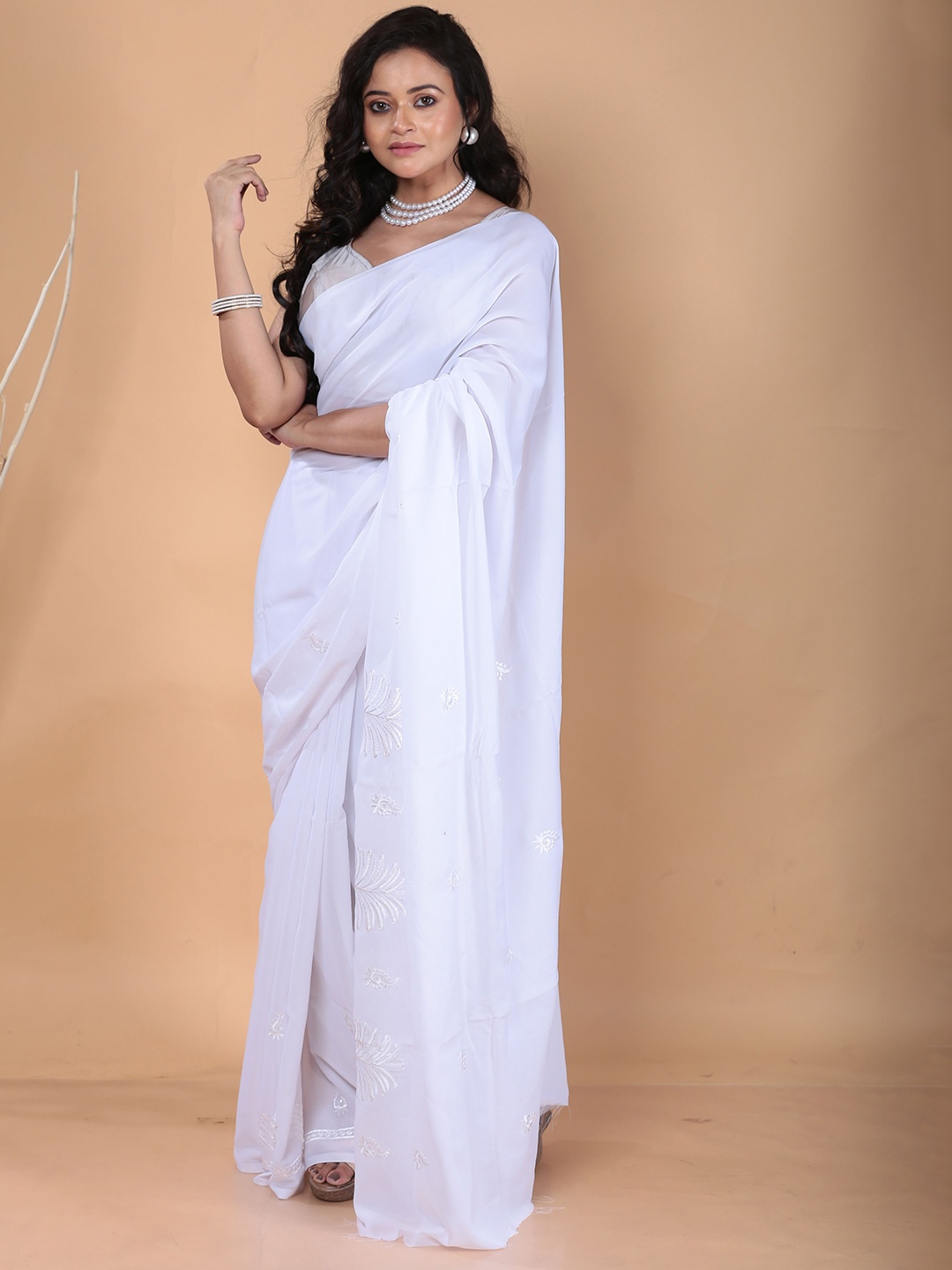 

Urbane Essence Pure Georgette Saree, White