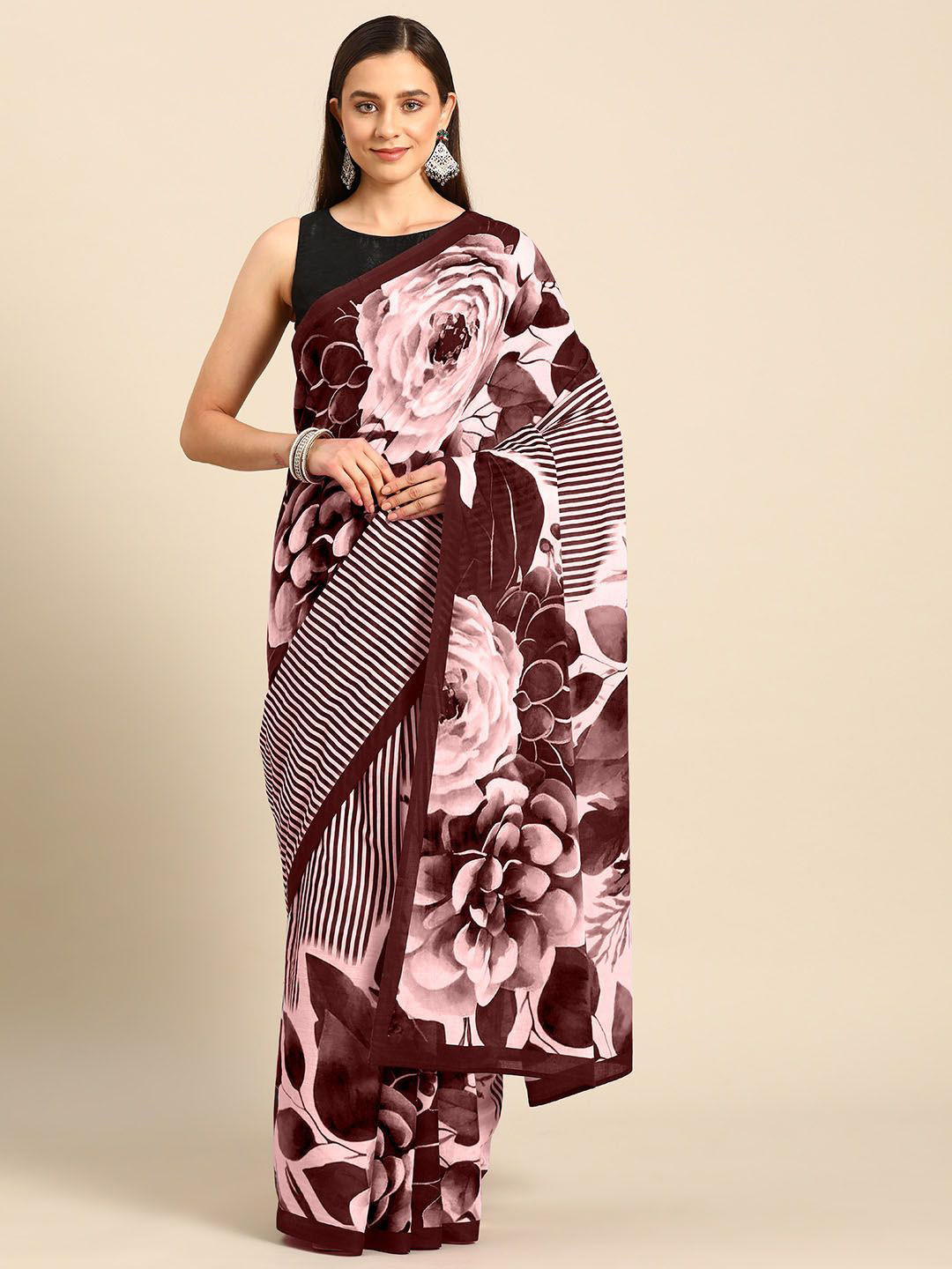 

BUTA BUTI Floral Printed Pure Cotton Saree, Mauve