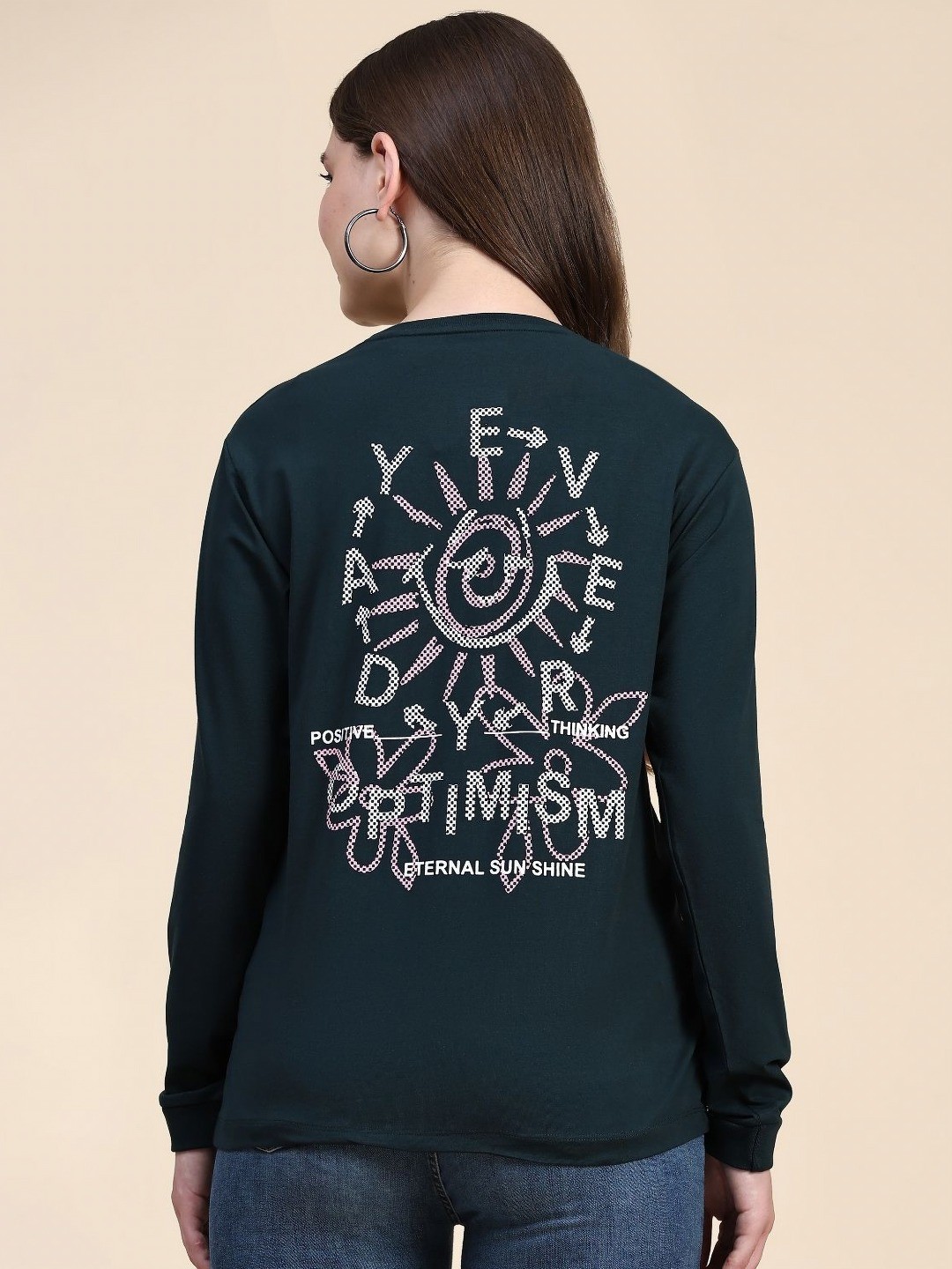 

AECK Women Typography Printed Round Neck Cotton Relaxed Fit T-shirt, Green