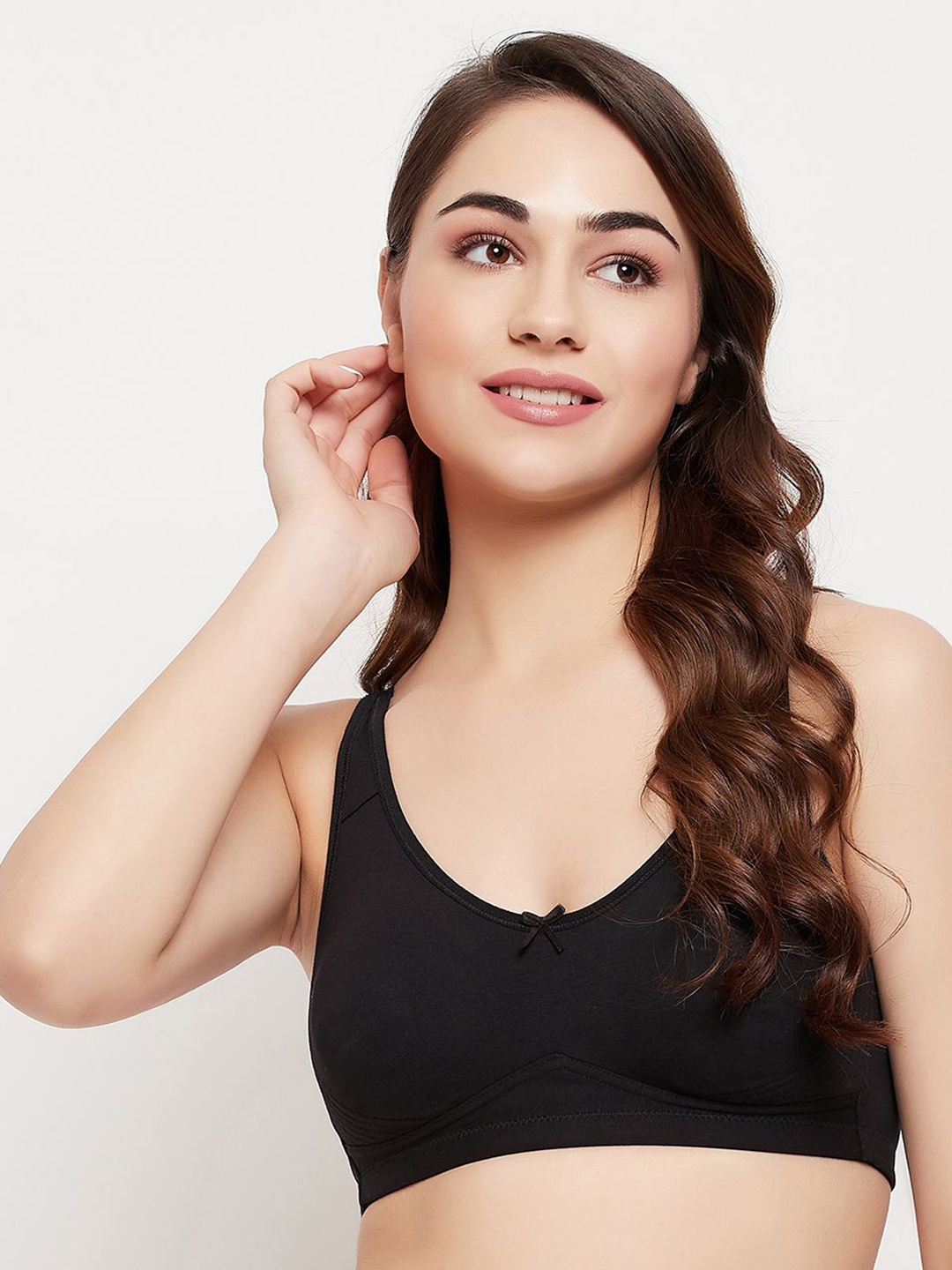 

Clovia Cotton Solid Full Coverage T-Shirt Bra, Black
