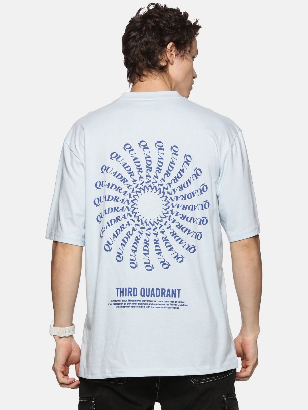 

THIRD QUADRANT Men Typography Printed Round Neck Cotton Oversized T-shirt, Blue