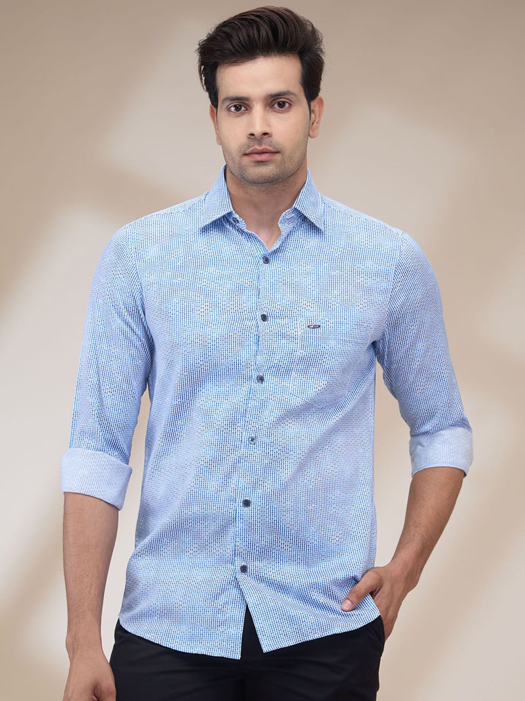 

ColorPlus Men Spread Collar Floral Printed Cotton Casual Shirt, Blue