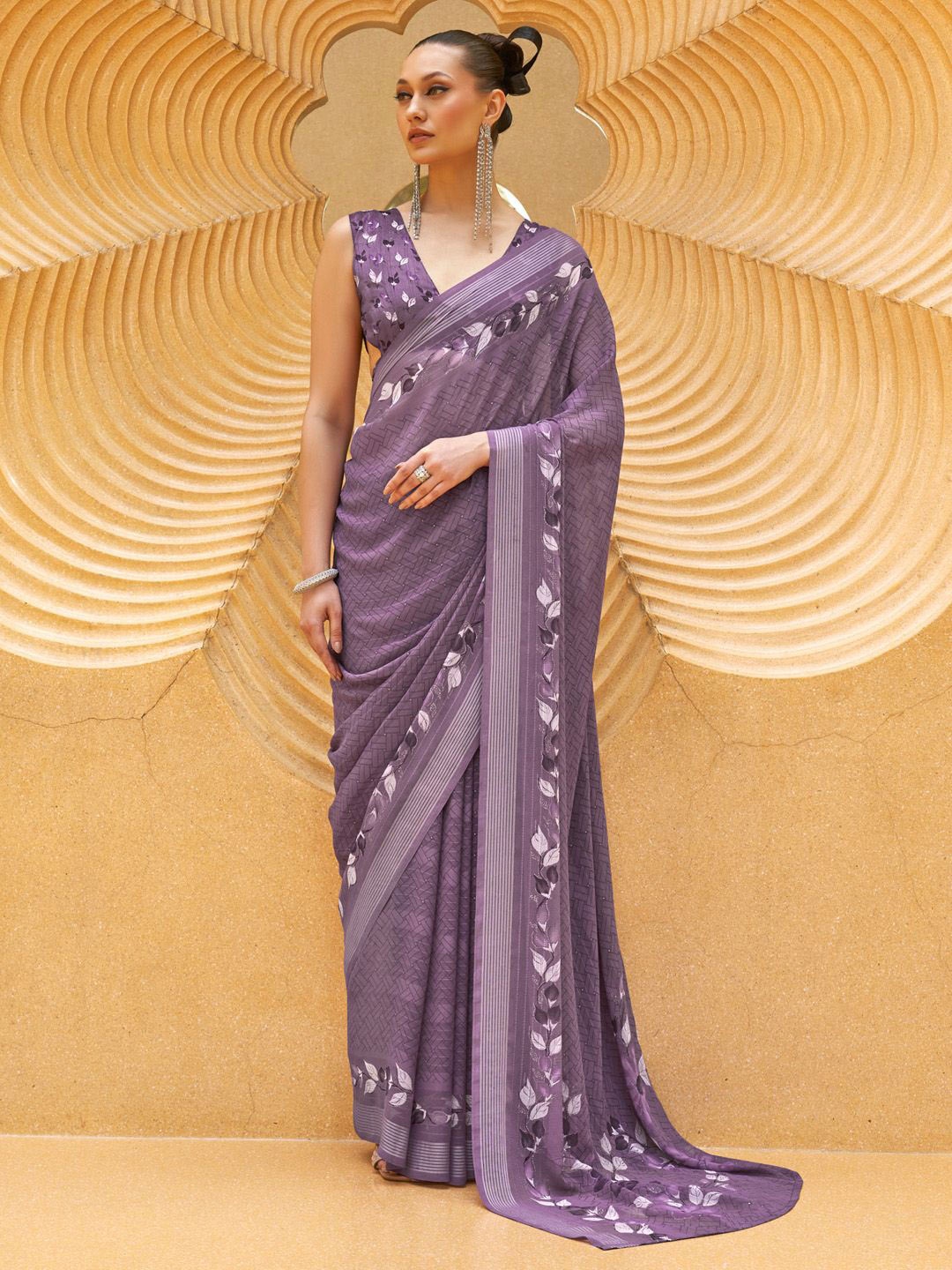 

Anouk Ethnic Motifs Printed Saree With Blouse Piece, Lavender