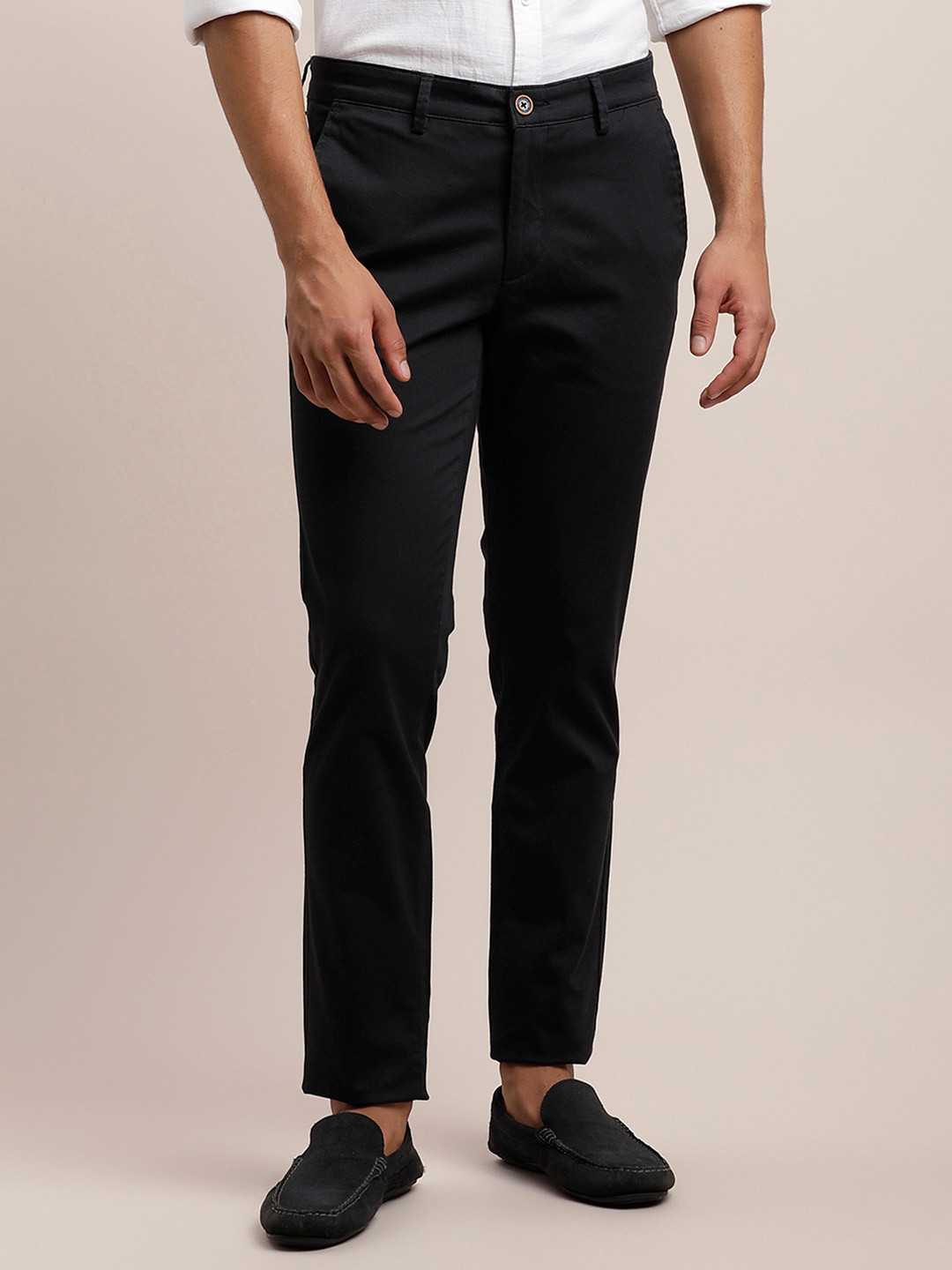 

Turtle Men Cotton Relaxed Tapered Fit Chinos Trousers, Black