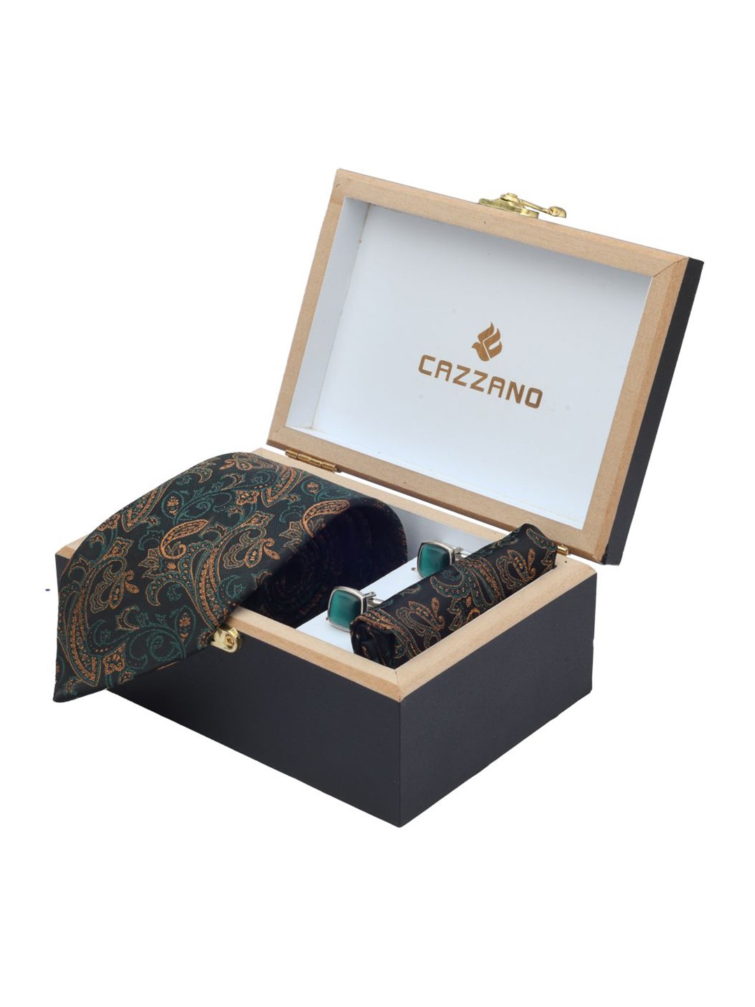 

Cazzano Men Floral Printed Tie Cufflinks & Pocket Square Accessory Gift Set, Navy blue