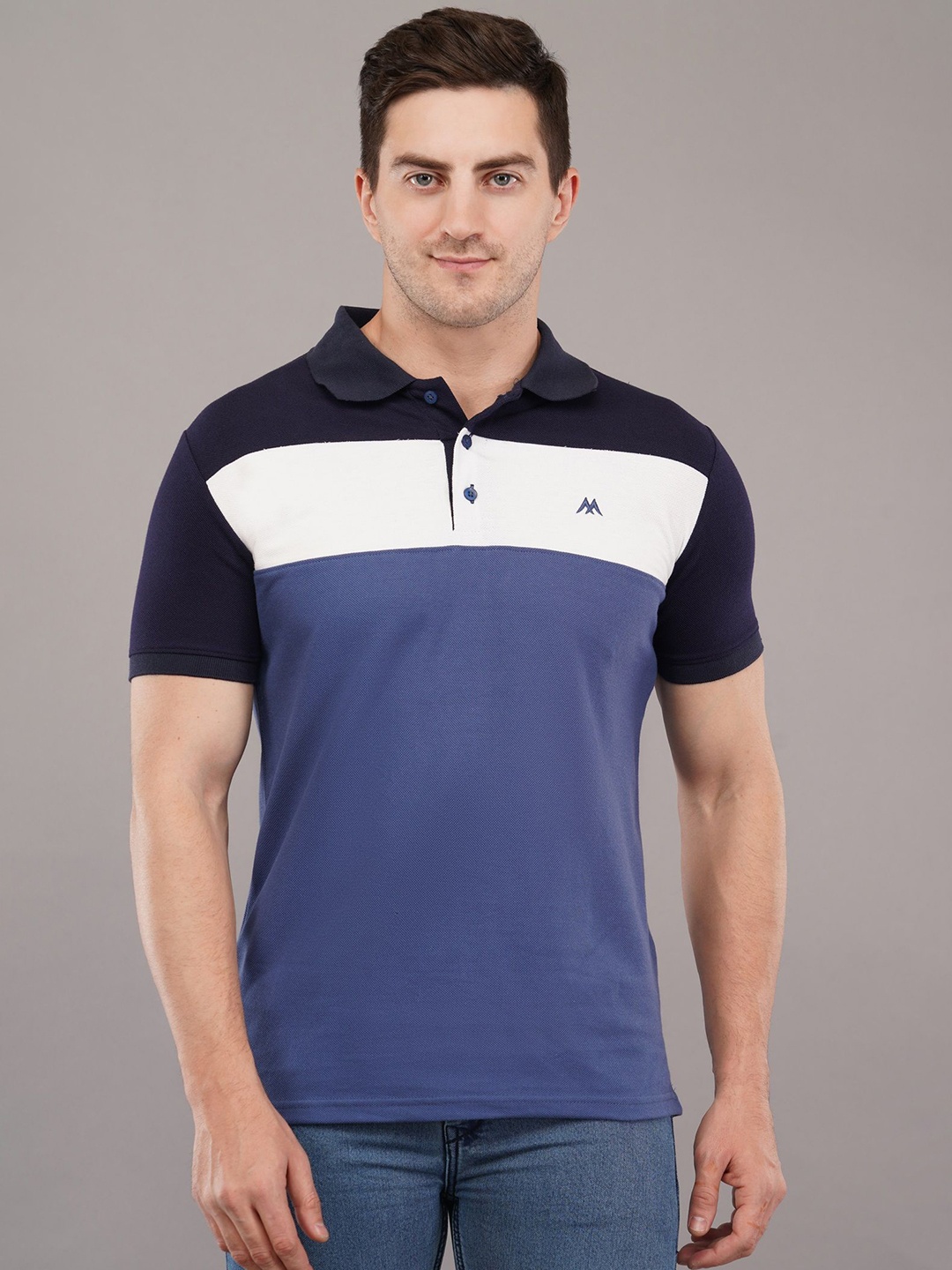 

MEGHZ Men Striped Polo Collar Cotton Slim Fit T-shirt, Multi