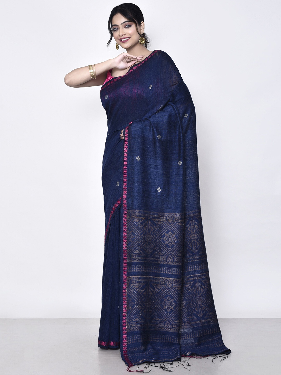 

SPRISH Woven Design Pure Silk Jamdani Saree, Blue