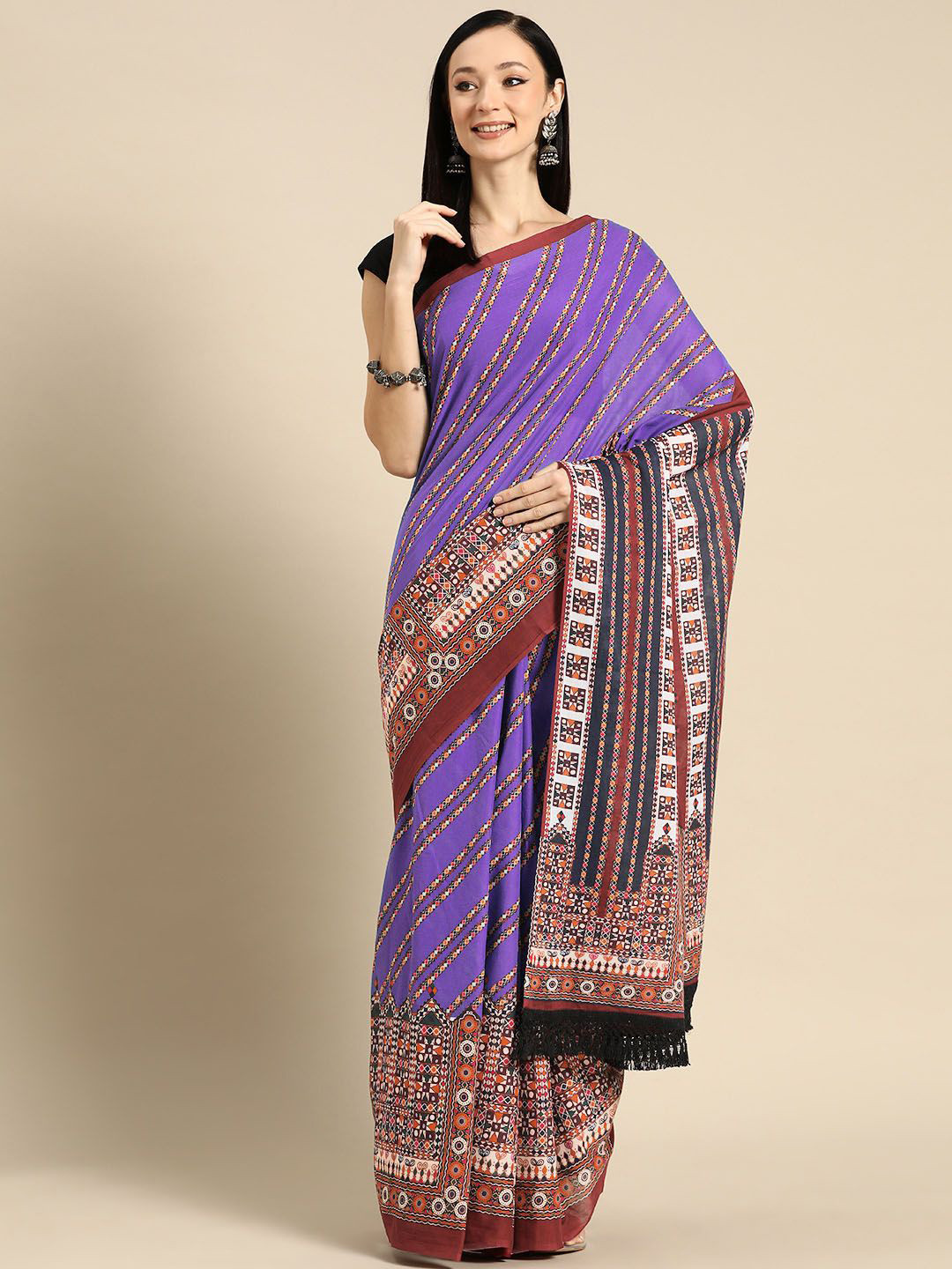 

BUTA BUTI Printed Pure Cotton Saree, Purple