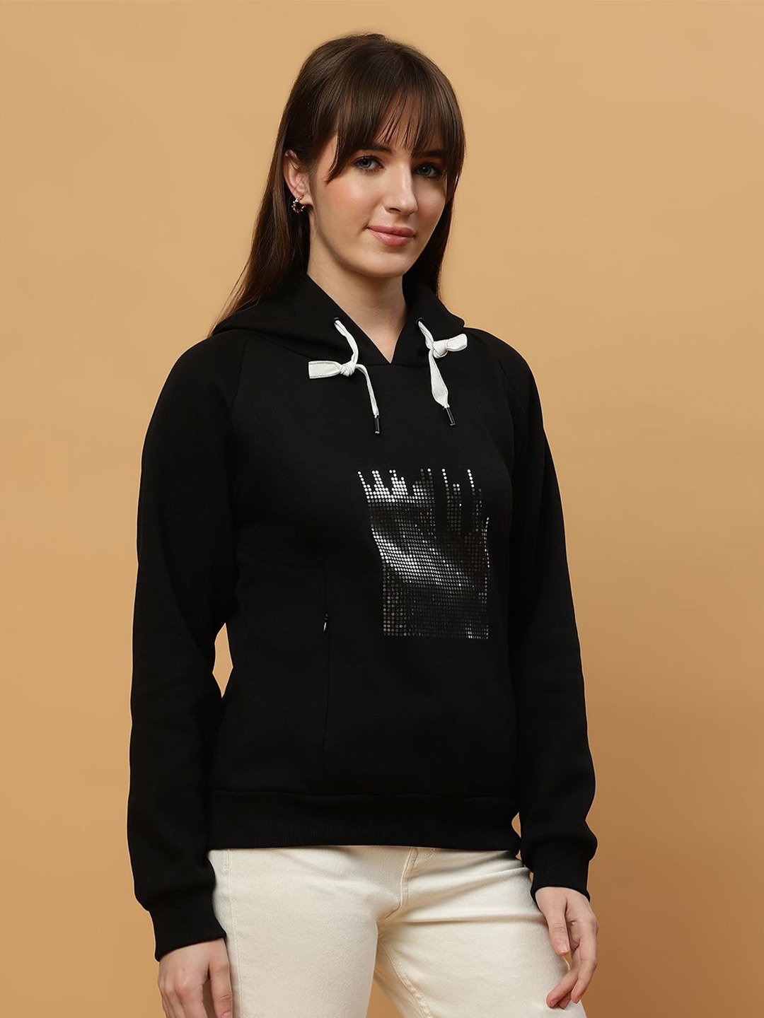 

Beatnik Women Graphic Printed Round Neck Pullover Sweatshirt, Black