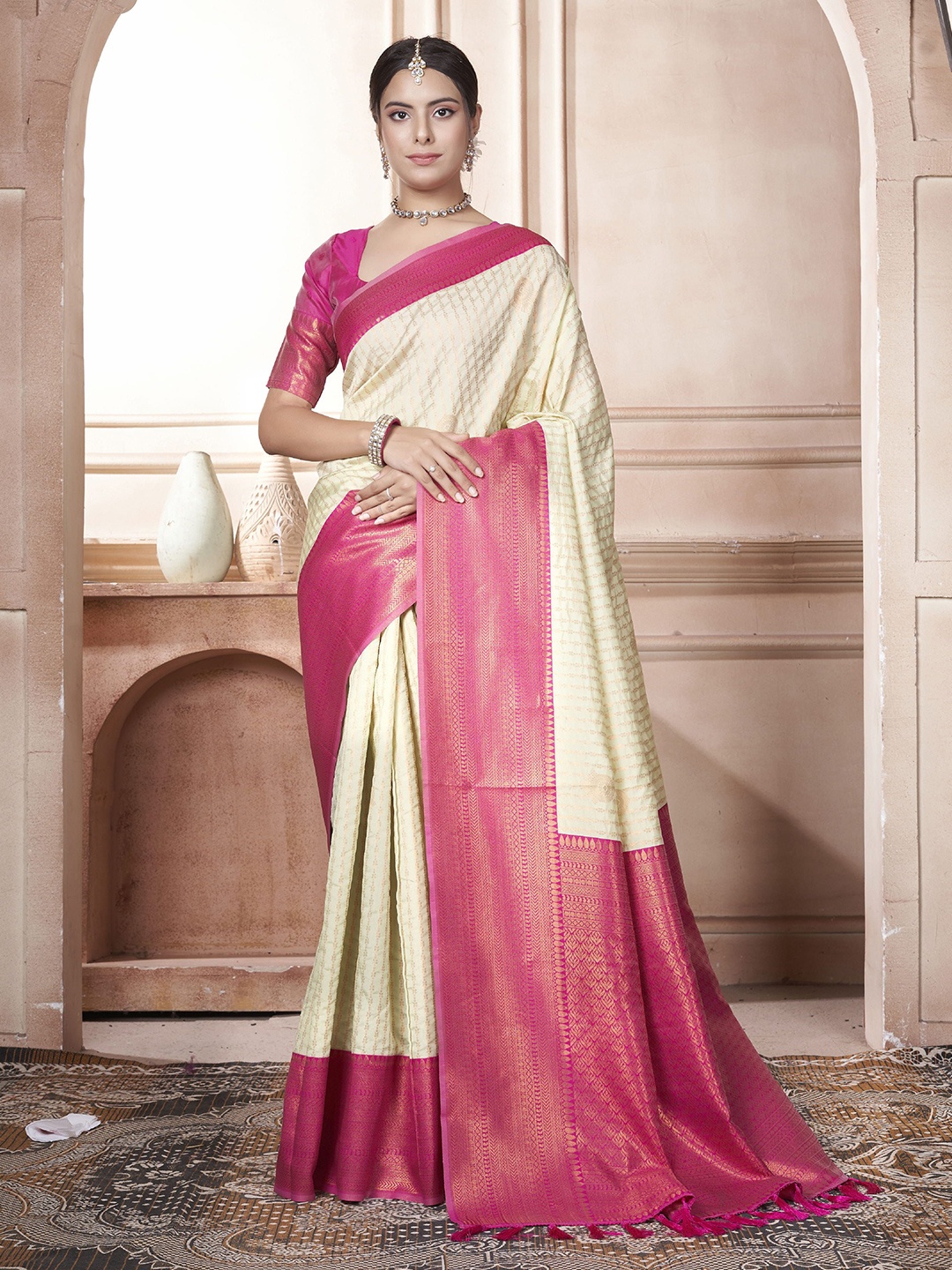 

KAYOMMI Woven Design Zari Kanjeevaram Saree, Off white