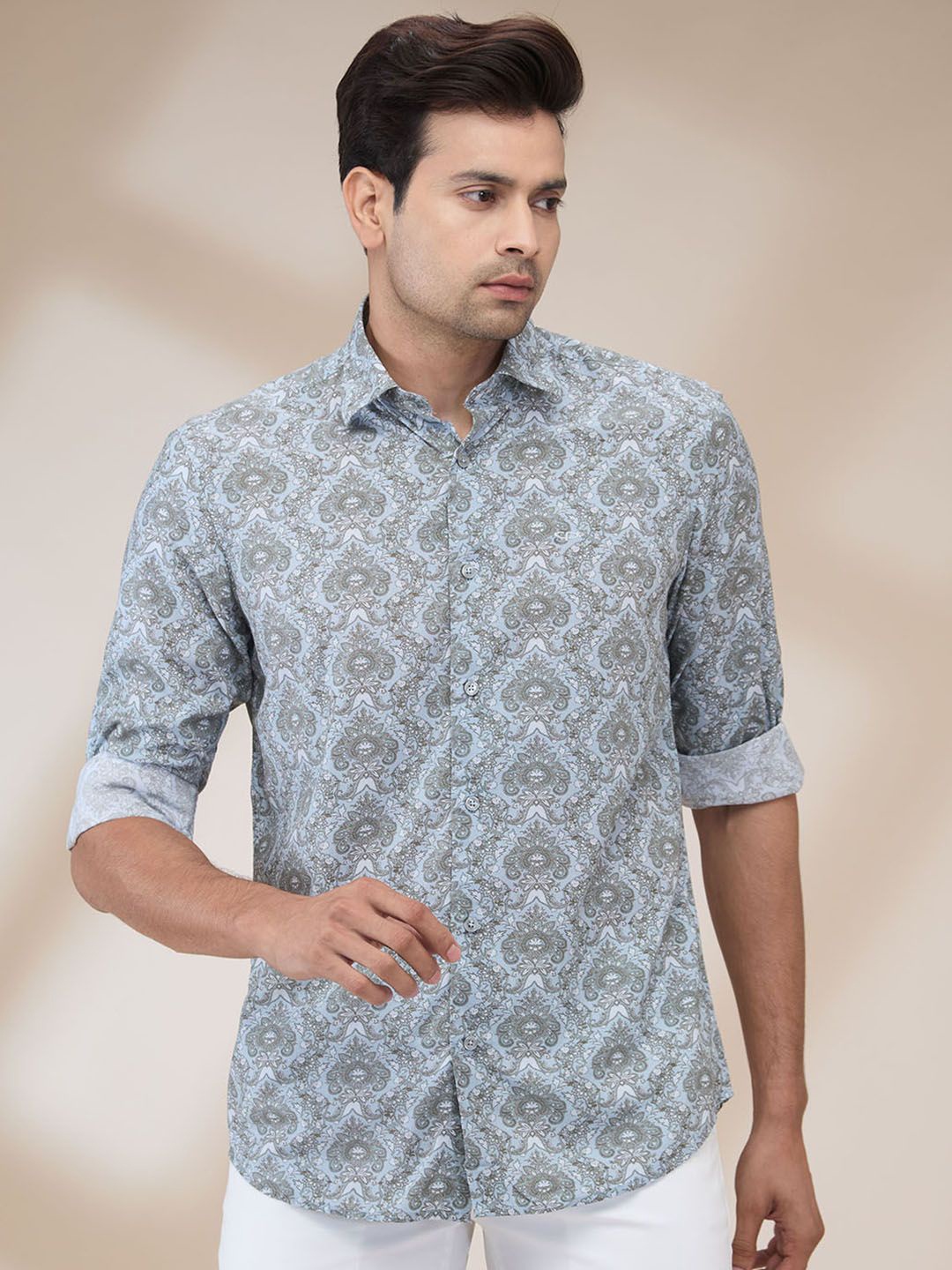 

ColorPlus Men Spread Collar Ethnic Motifs Printed Cotton Casual Shirt, Grey