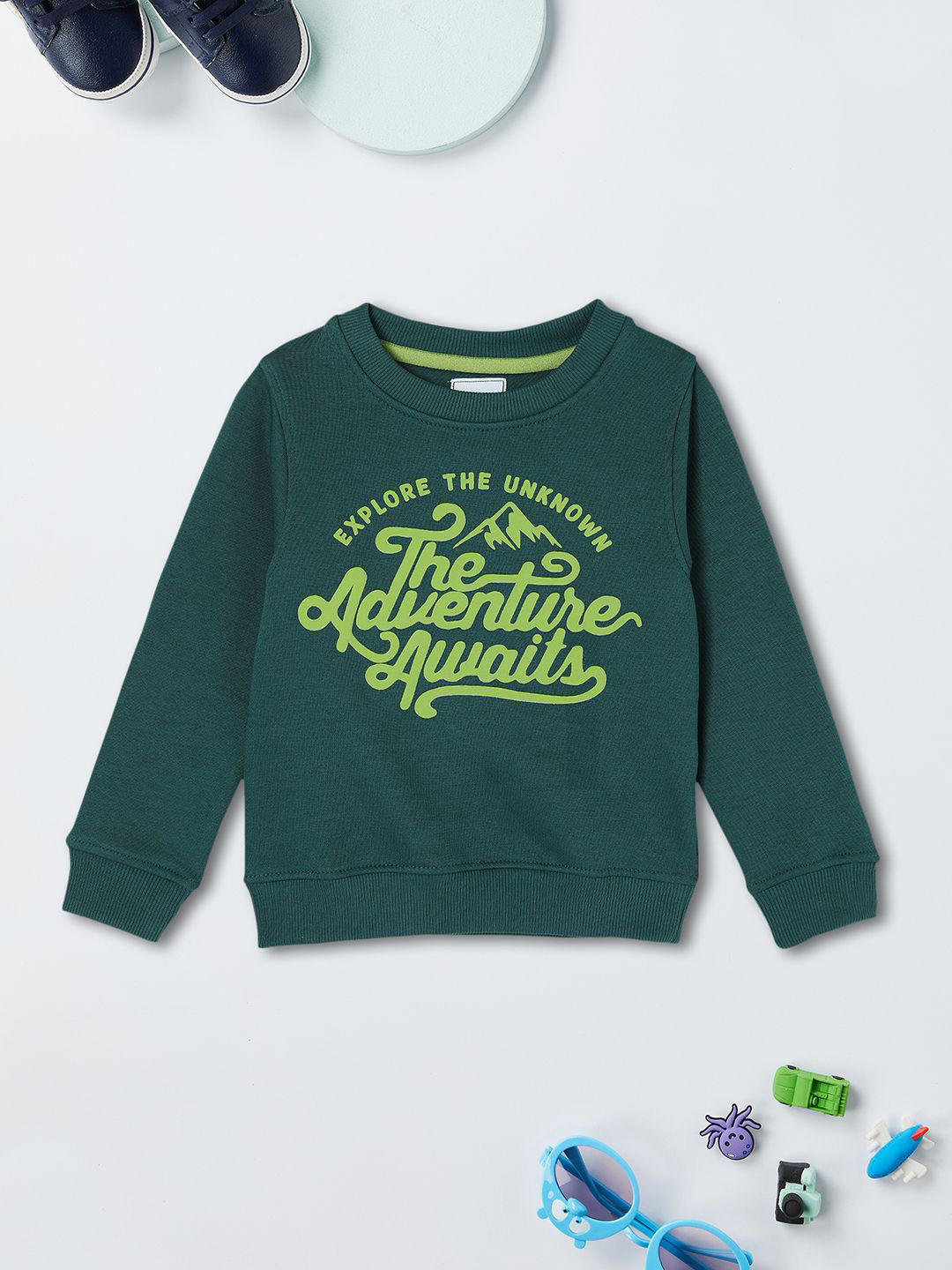 

max Boys Graphic Printed Round Neck Cotton Pullover Sweatshirt, Green