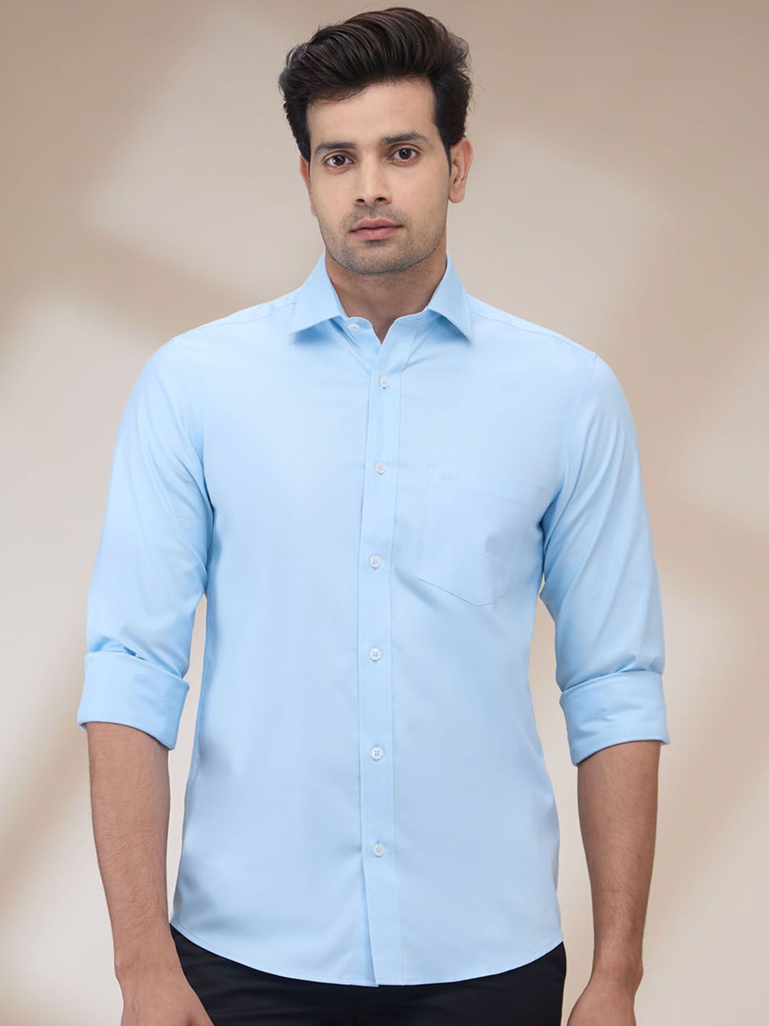 

ColorPlus Men Spread Collar Solid Cotton Casual Shirt, Blue