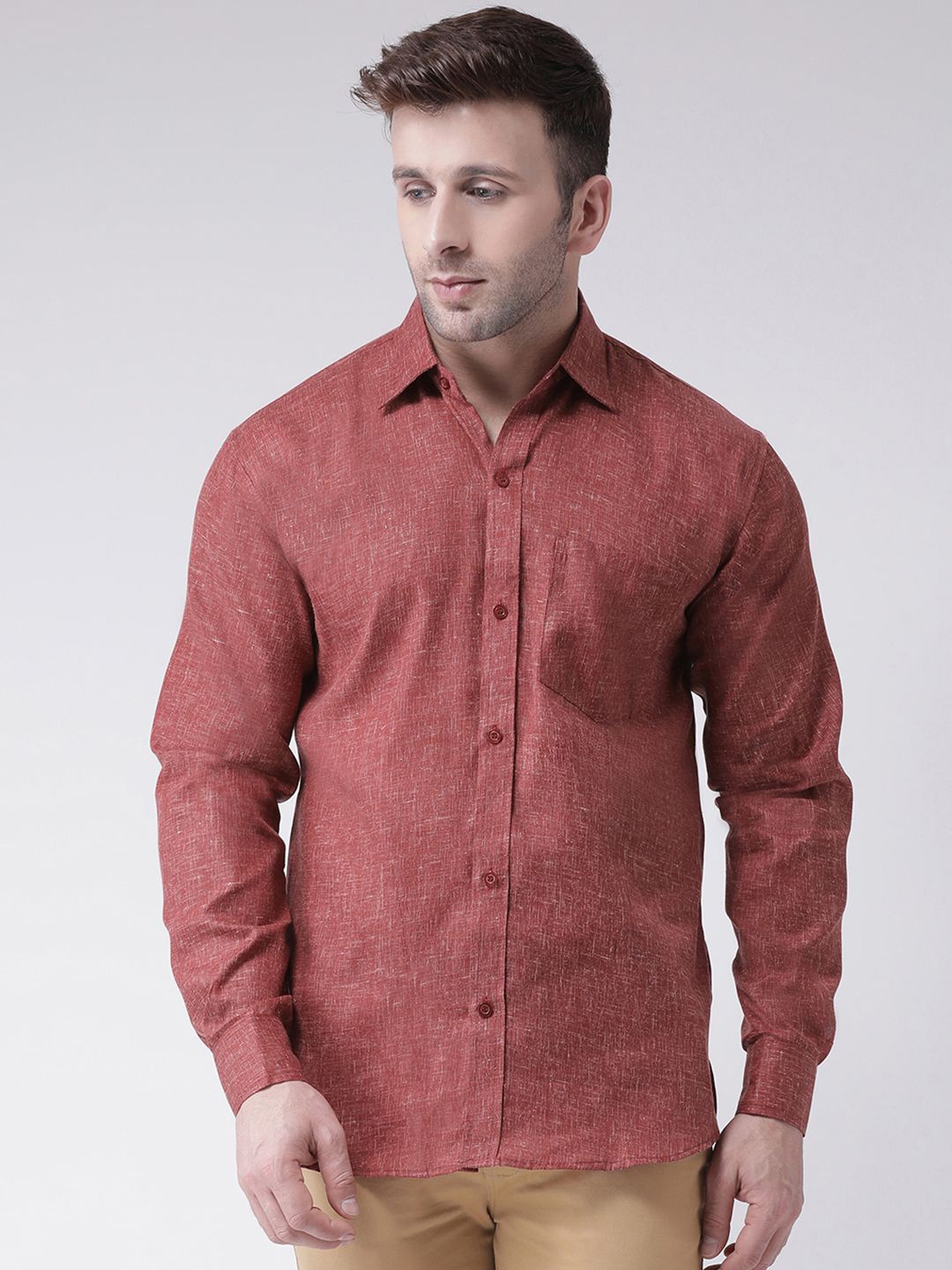 

KLOSET BY RIAG Men Classic Spread Collar Solid Linen Casual Shirt, Maroon