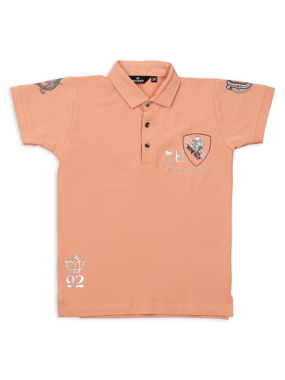

MashUp Boys Graphic Printed Polo Collar Cotton T-shirt, Orange