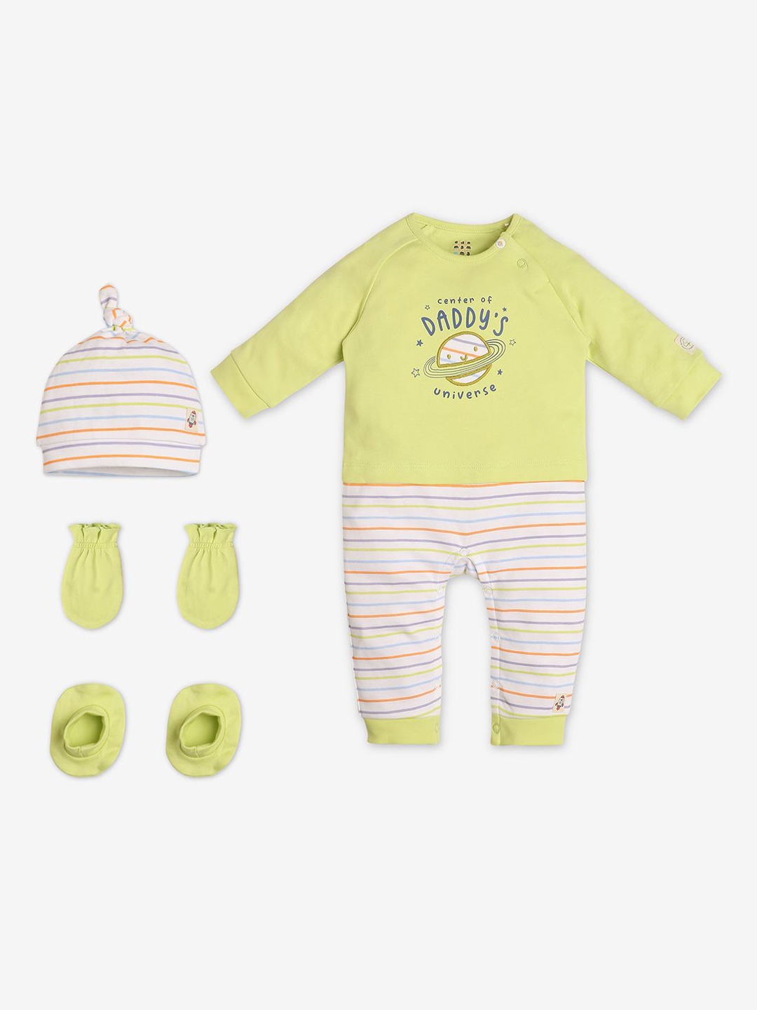 

Ed-a-Mamma Baby Infants Set Of 4 Striped Cotton Baby Apparel Gift Set, Green