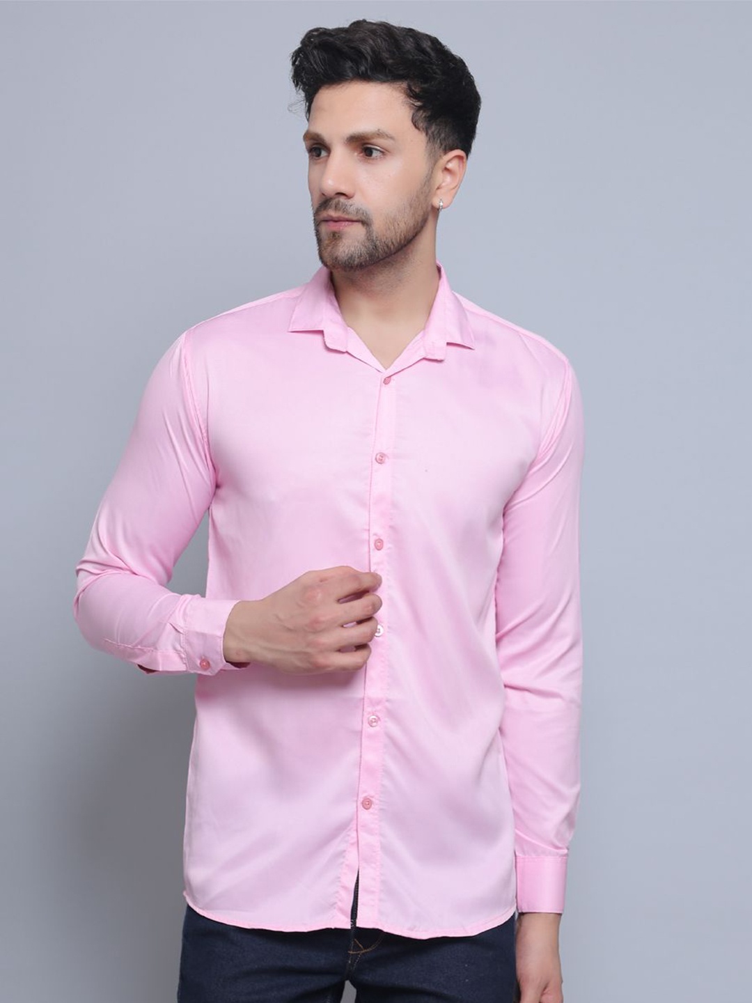 

CRAFT HEAVEN Men Spread Collar Solid Cotton Casual Shirt, Pink