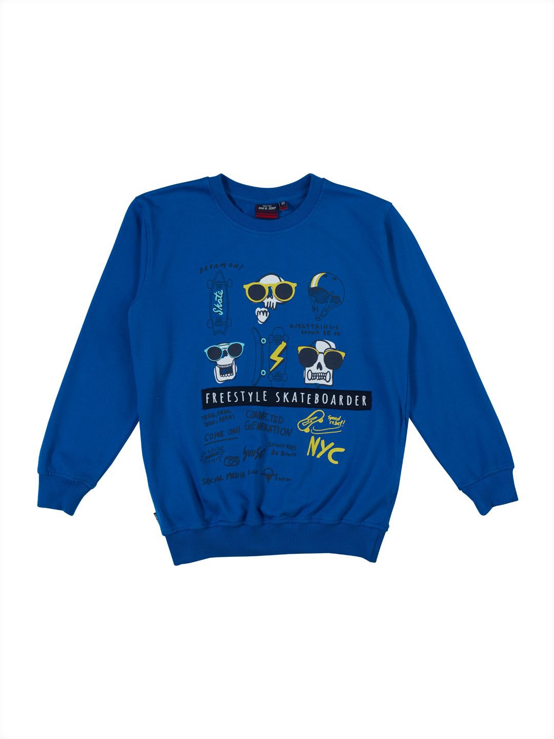 

Gini and Jony Boys Graphic Printed Round Neck Cotton Pullover Sweatshirt, Blue