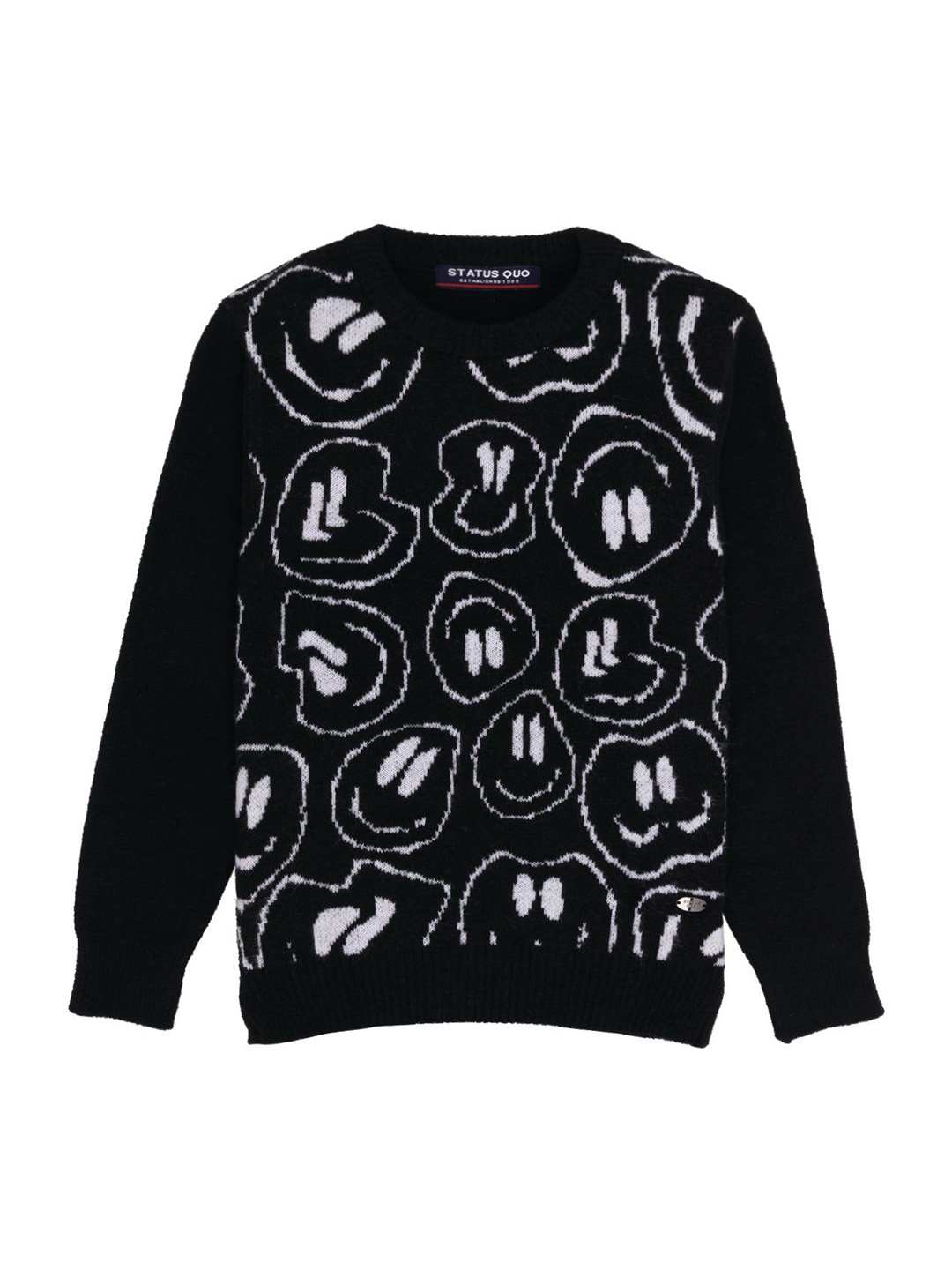 

Status Quo Boys Self Design Round Neck Pullover, Black