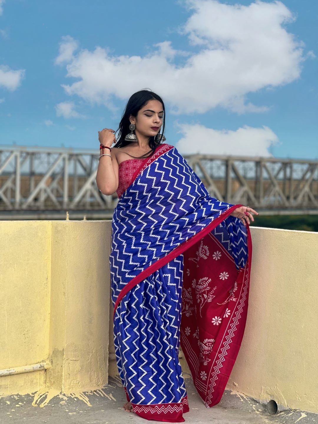 

Anouk Geometric Printed Pure Cotton Bagru Saree, Turquoise blue