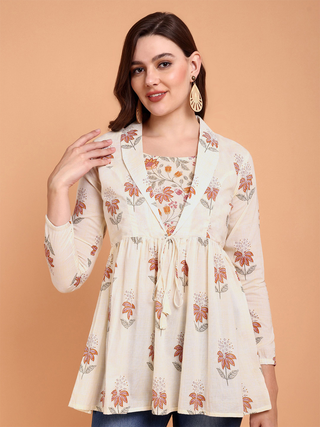 

Atha Fashion Women Printed Pure Cotton A-Line Top, Off white