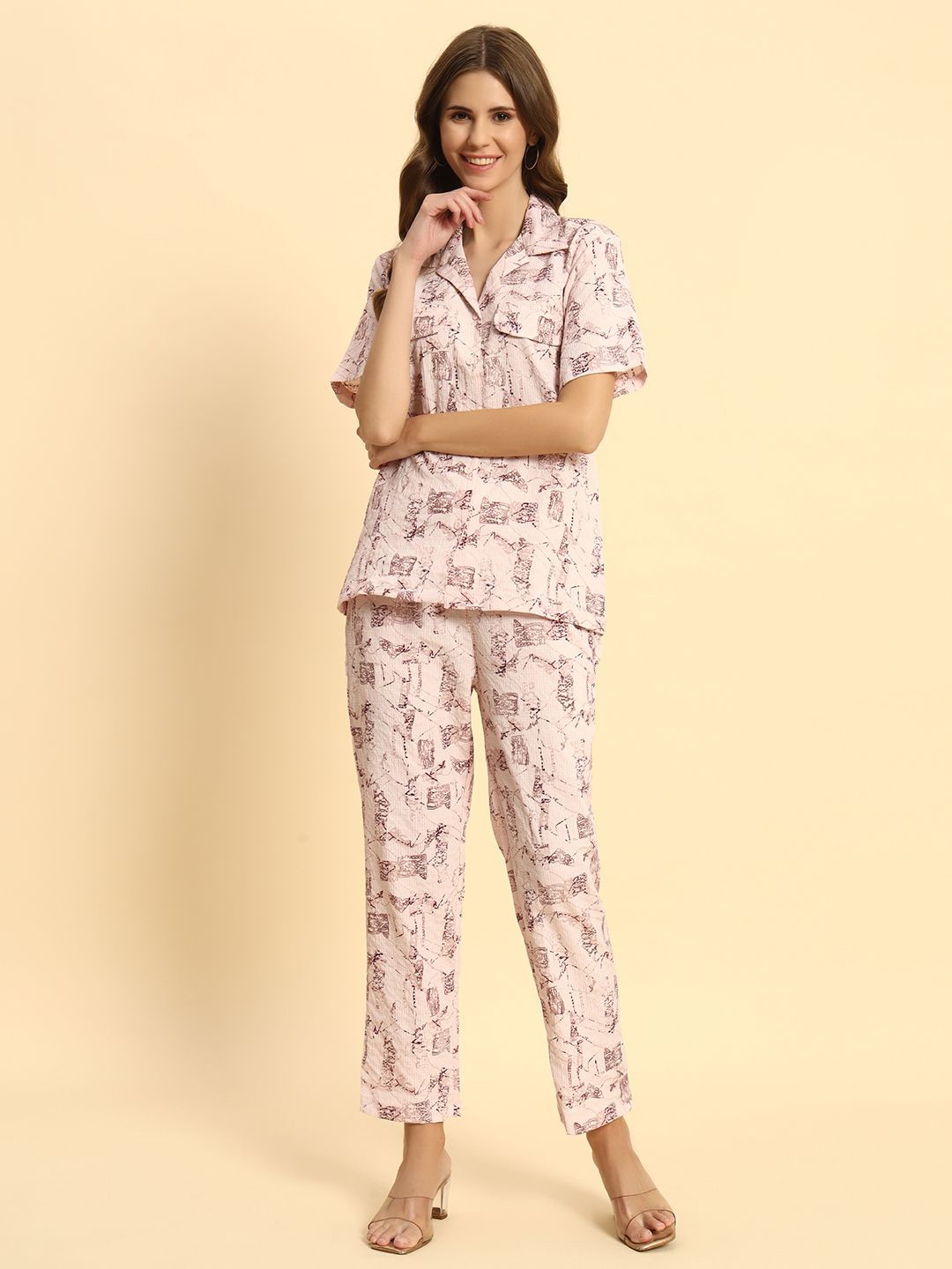 

ROCK AND ROLL Printed Shirt With Trouser, Pink