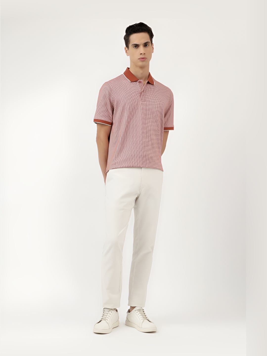 

Marks & Spencer Men Solid Polo Collar Cotton T-shirt, Rust
