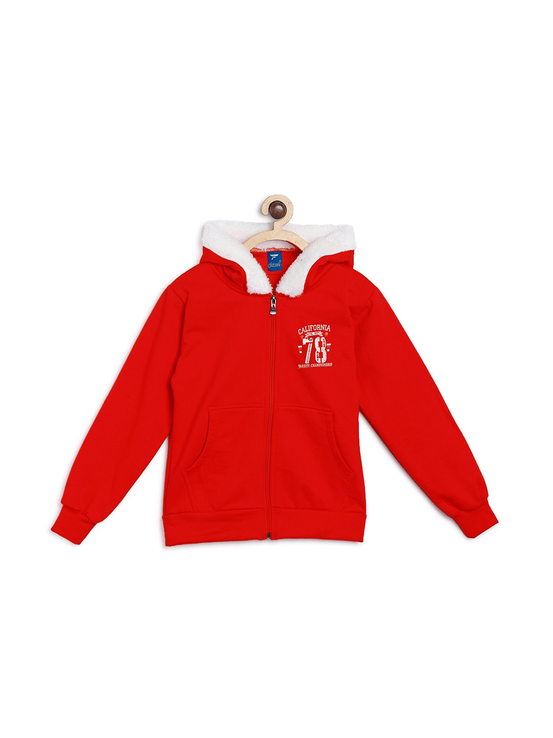 

Fashionable Girls Typography Printed Hood Front-Open Sweatshirt, Red